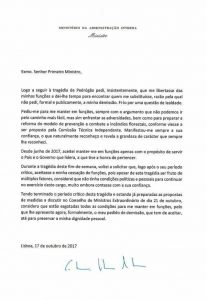 Carta de demissão de Constança Urbano de Sousa
