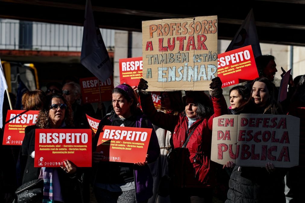 Centenas de professores protestam frente ao Ministério contra alterações aos concursos