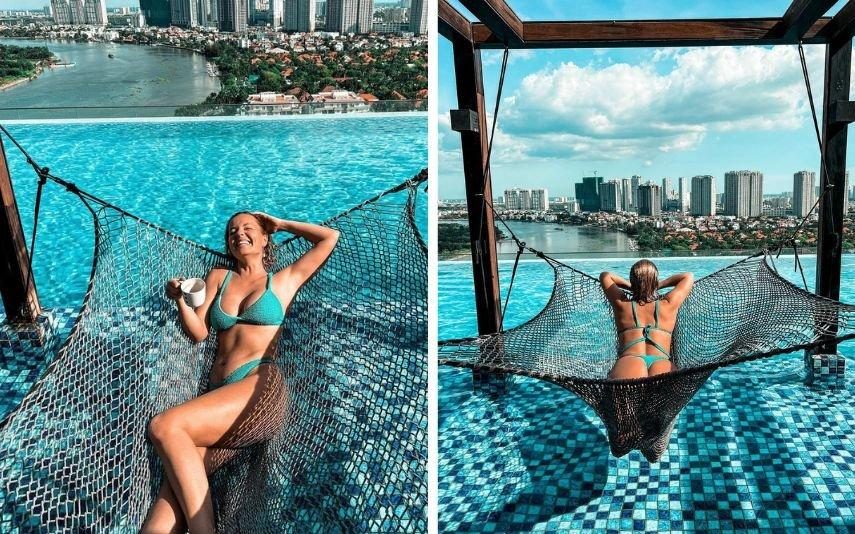 Bárbara Norton de Matos brinca com produção à beira da piscina, mas 