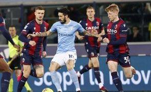 Lazio empata em Bolonha falha ultrapassagem ao Inter no segundo lugar em Itália