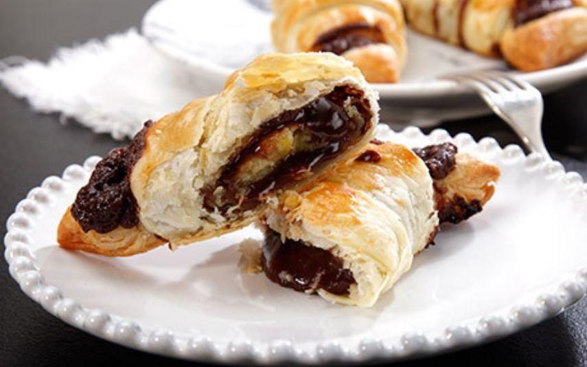 Croissants de banana e chocolate - Um lanche delicioso para miúdos e graúdos