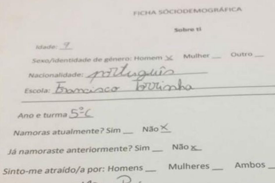 Escola no Porto questiona alunos do 5º ano sobre orientação sexual