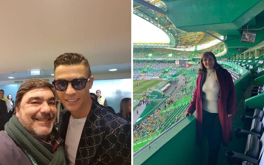 Cristiano Ronaldo, Dolores e Georgina a assistir ao jogo do Sporting-Benfica