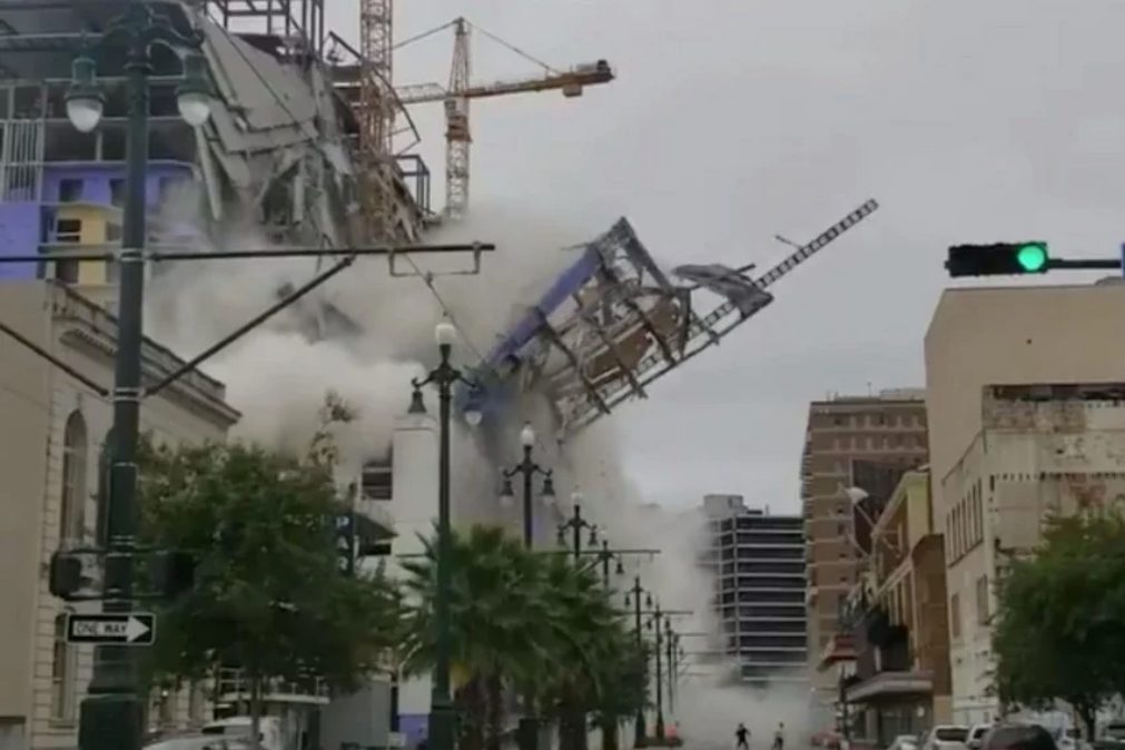 Hotel em construção colapsa em Nova Orleães