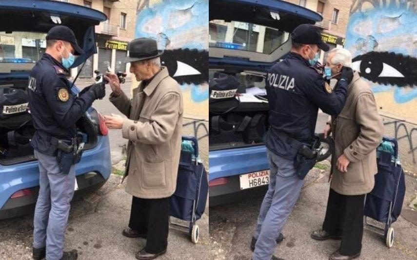 Covid-19: Imagem de polícia a ajudar idoso a colocar máscara corre o mundo