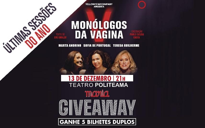 Giveaway Maria – 5 bilhetes duplos para o espetáculo Monólogos da Vagina no Teatro Politeama